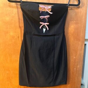 Motel Rocks Black Strapless Dress with Pink Bows